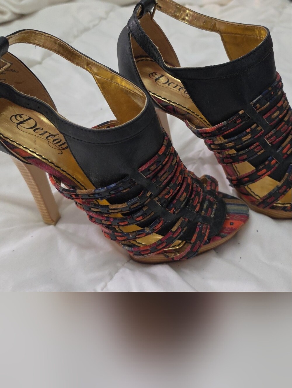 Black Multicolor Strappy High Heel Sandals